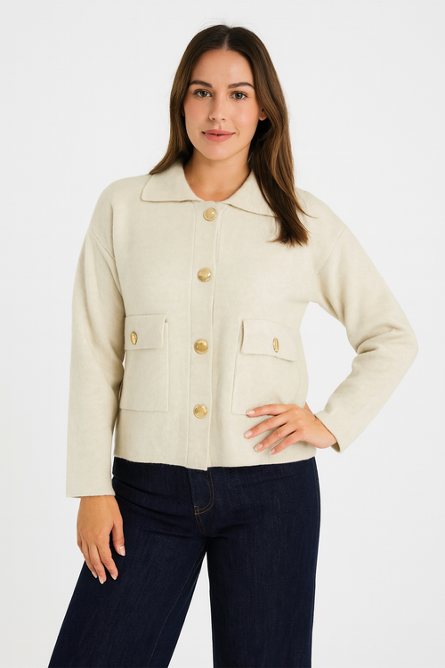 Collar Gold Button Cardigan