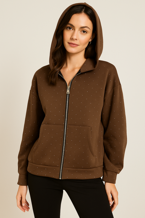 Diamante Hotfix Hoodie Zipper