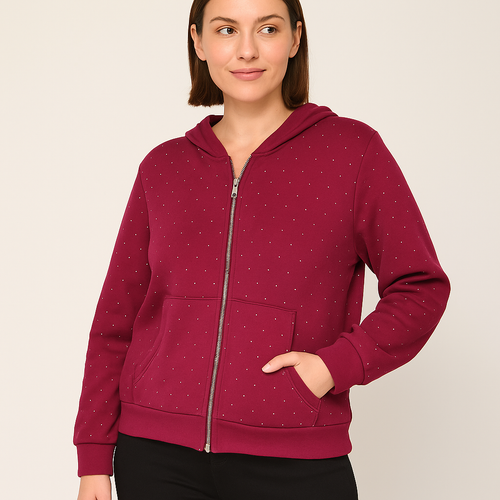 Diamante Hotfix Hoodie Zipper