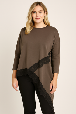 Asymmetric Lace Hem Cotton Tunic