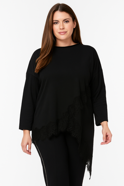 Asymmetric Lace Hem Cotton Tunic