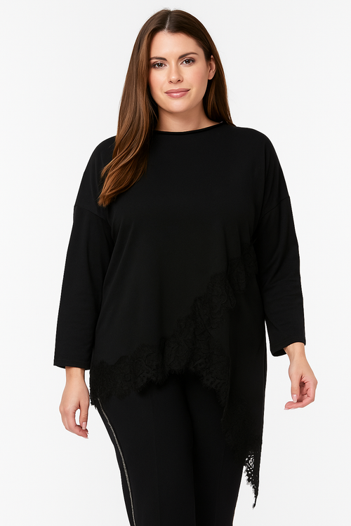 Asymmetric Lace Hem Cotton Tunic