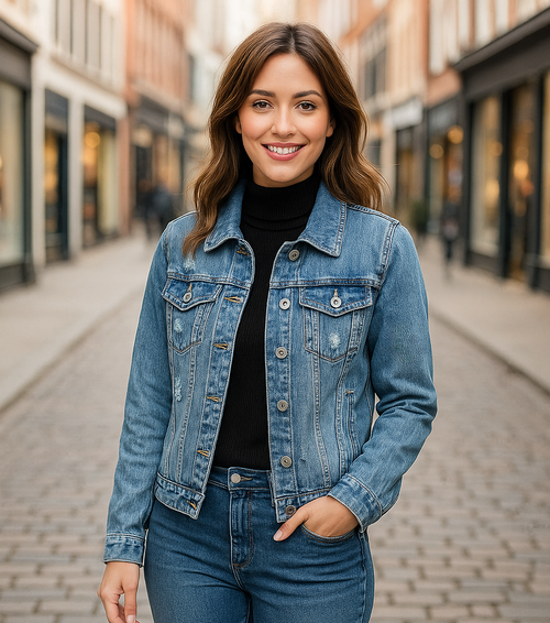 Vintage Wash Rip Stitch Stretch Denim Jacket