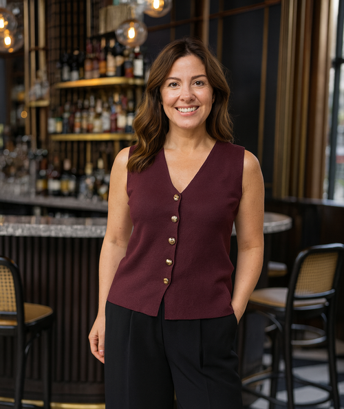 Gold Metal Button Wool Blend V Waistcoat