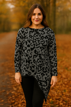 Asymmetric Lace Hem Textured Top