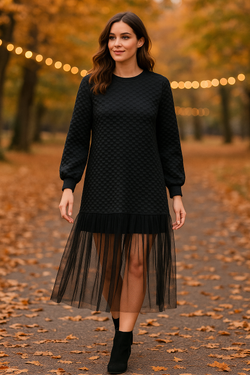 Cotton Knitted Elastane Black Lace Maxi dress