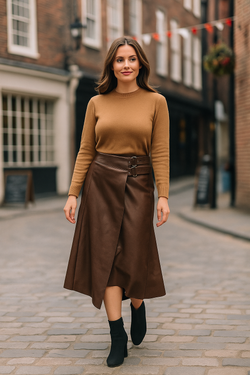 PU Leather look buckle Skirt