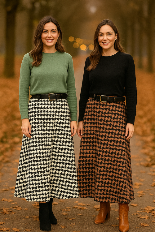 Dogtooth Check Suedette Midaxi Skirt