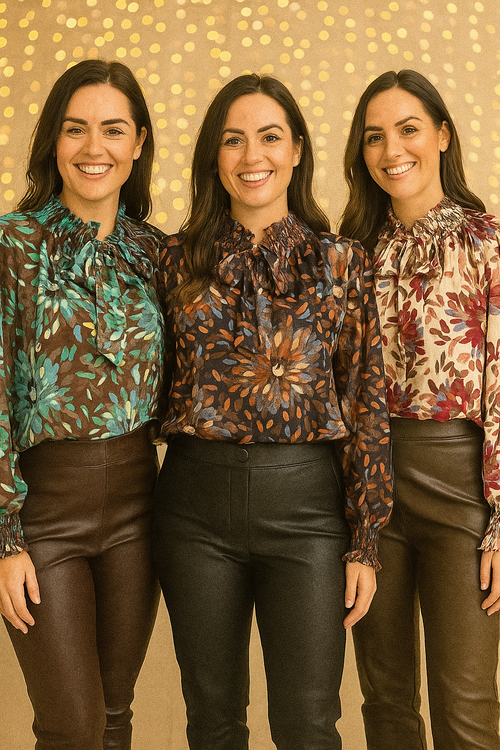 Oversized Drop sleeve floral Bow Tencel Blouse