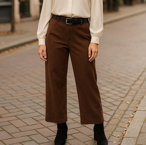 Belted Suedette Wide Leg Trousers