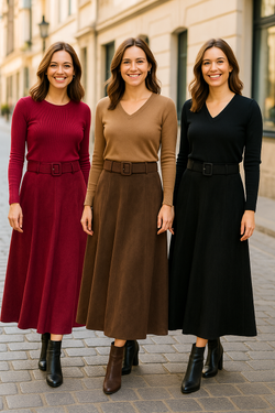 A-line Belted Suedette Midaxi Skirt