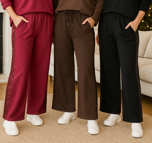 Sequin Side Trim  scuba Wide Leg Scuba Trousers