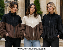 Luxury Lace Mesh Trim Zip Blouson Long Sleeve Jacket