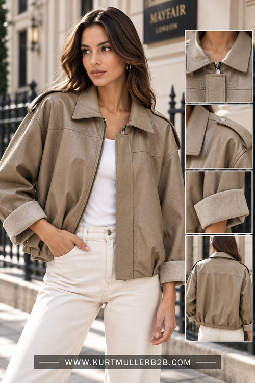 Textured Vegan Leather Zip Jacket