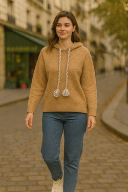 Soft Touch Contrast Tassle Hoodie Jumper