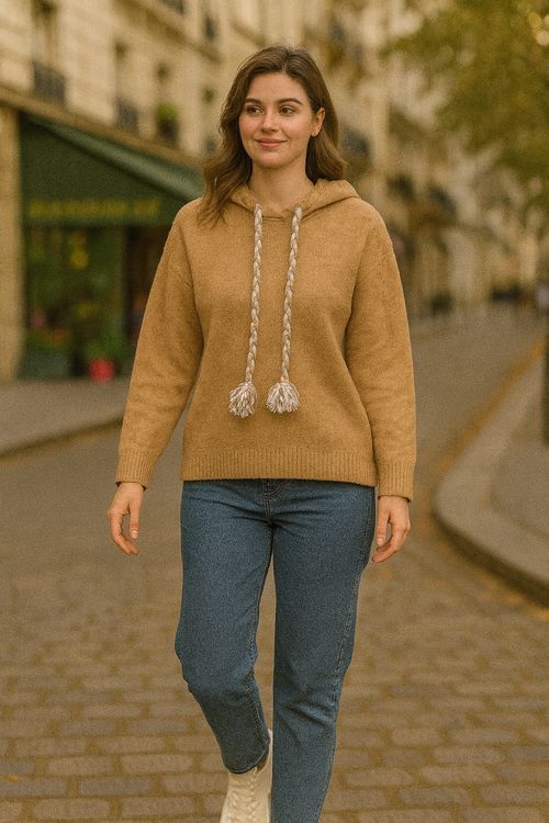 Soft Touch Contrast Tassle Hoodie Jumper