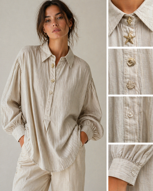 Oversized Linen Gold Seashell Collar Shirt