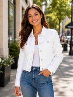 Kurt Muller White Denim Cotton Stretch Jacket (Any quantity, any size)