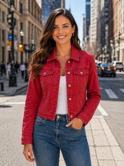 Kurt Muller Red Denim Cotton Stretch Jacket