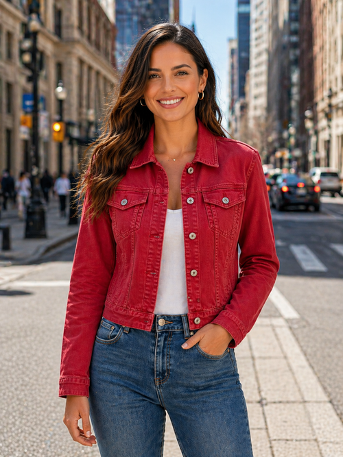 Kurt Muller Red Denim Cotton Stretch Jacket