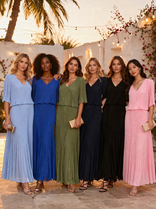 Plain Plisse Pleated Layered Maxi Dress