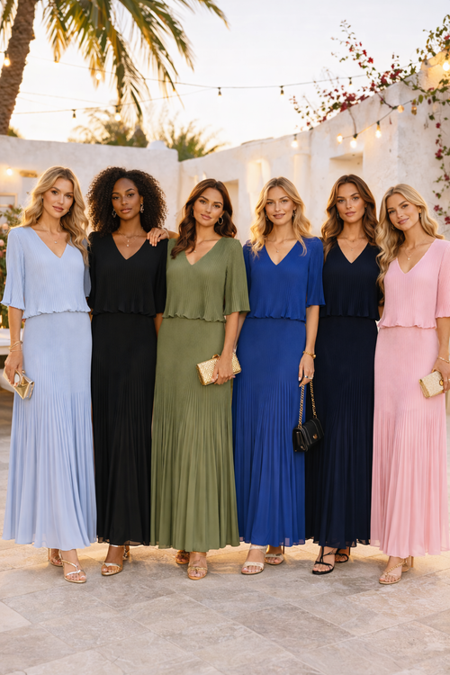 Plain Plisse Pleated Layered Maxi Dress