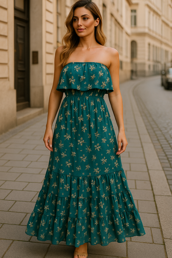 Floral Print Cotton Bandeu Dress