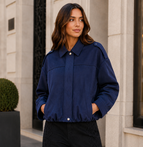 Soft Suedette Zip Bomber Jacket