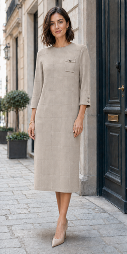 Metal Button Textured Knit Dress