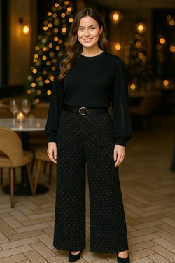 Diamante Stud Wide Leg Trousers