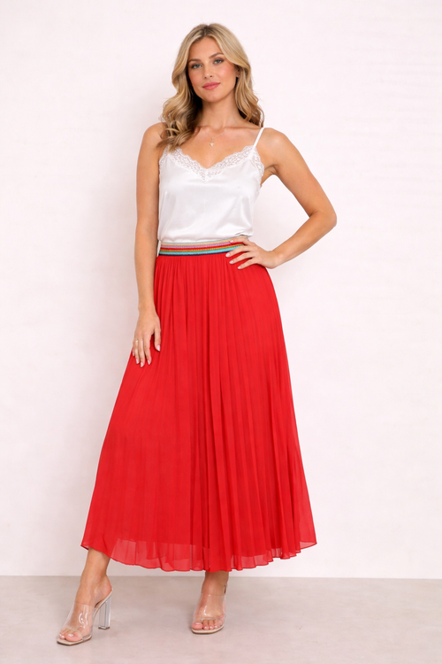 Pleated MAXI Skirt with Rainbow Elasticated Waistband