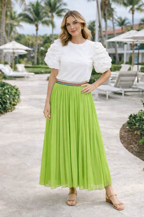 Pleated MAXI Skirt with Rainbow Elasticated Waistband