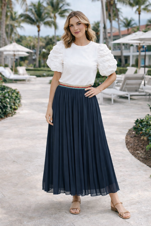 Pleated MAXI Skirt with Rainbow Elasticated Waistband