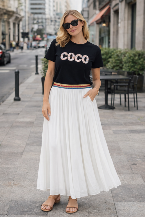 Pleated MAXI Skirt with Rainbow Elasticated Waistband