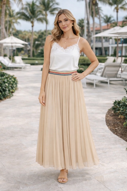 Pleated MAXI Skirt with Rainbow Elasticated Waistband