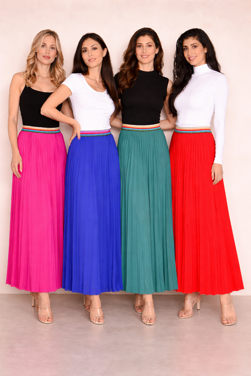 Pleated MAXI Skirt with Rainbow Elasticated Waistband
