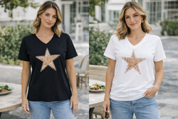 V Sequin Star Cotton Top Tshirt