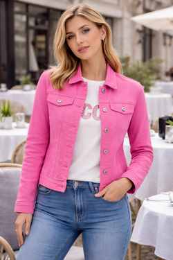 Kurt Muller Fuschia Pink Cosmo Washed Denim Cotton Stretch Jacket