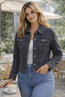 Charcoal Grey Voggo Washed Denim Cotton Stretch Jacket