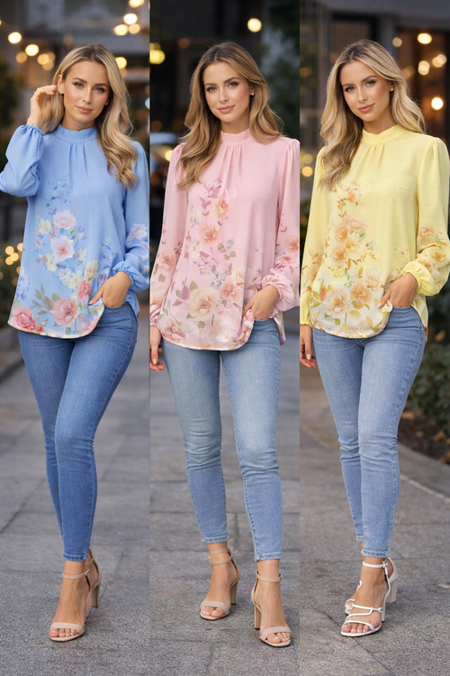 Blossom Print High Neck Blouse