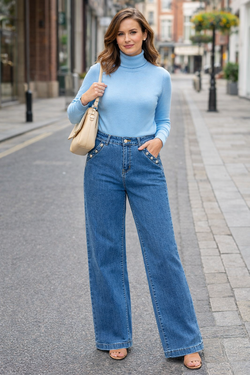 Wide Leg Silver Side Button Voggo Jeans