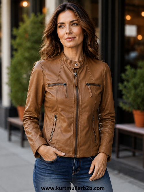 Real Leather Mandarin Collar Jackets