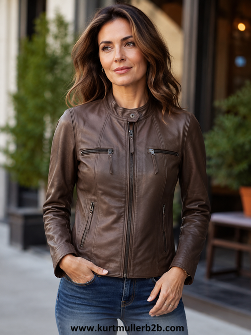 Real Leather Mandarin Collar Jackets