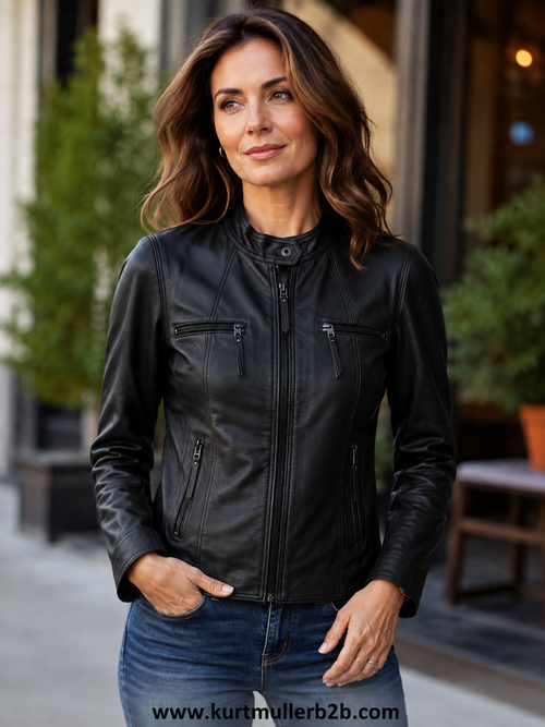 Real Leather Mandarin Collar Jackets