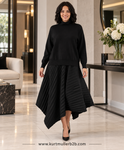 Black Two Piece Set Pleated Skirt Co-Ord Set
