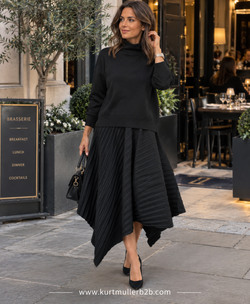 Black Two Piece Set Pleated Skirt Co-Ord Set