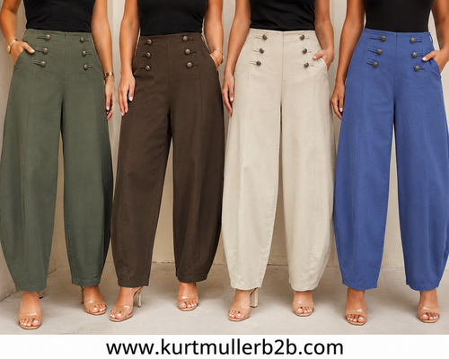 Military Button Barrell Leg Twill Trousers