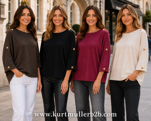 Gold Button Shoulder Oversized Knit Jumper