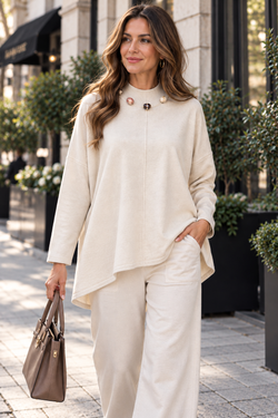 Stone Beaded Neck Soft A line Tunic