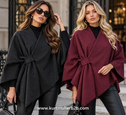 Knot Textured Wrap Cape Coat